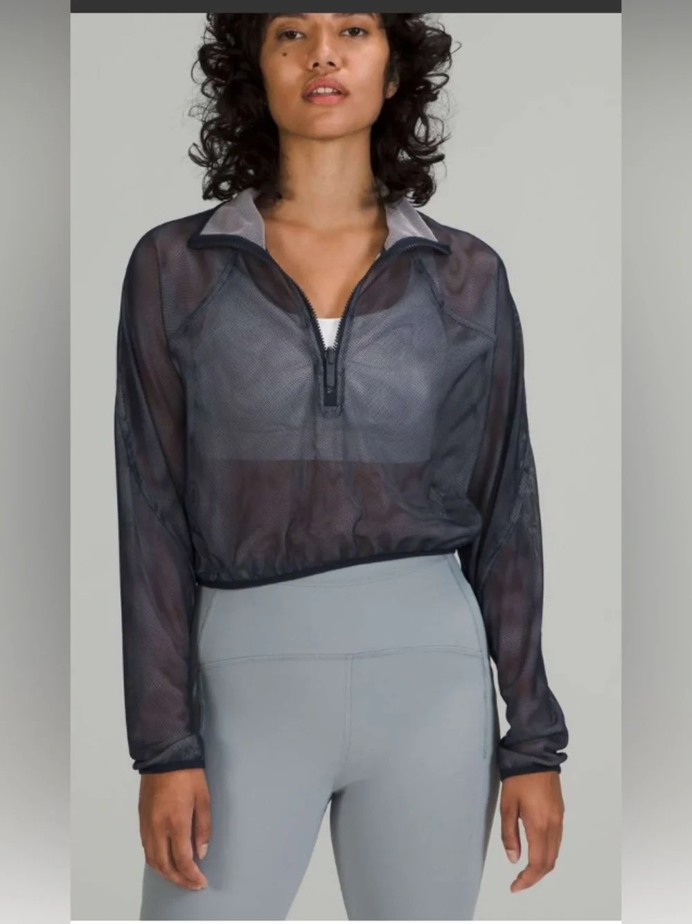 Lululemon reversible mesh cropped 1/2 half zip pullover Sz 10